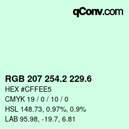 カラーコード: RGB 207 254.2 229.6 | qconv.com