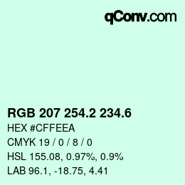 カラーコード: RGB 207 254.2 234.6 | qconv.com