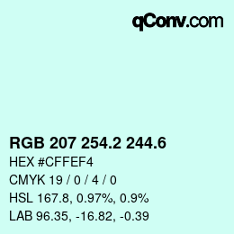 カラーコード: RGB 207 254.2 244.6 | qconv.com
