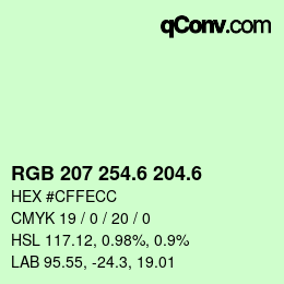 カラーコード: RGB 207 254.6 204.6 | qconv.com