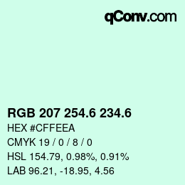 カラーコード: RGB 207 254.6 234.6 | qconv.com