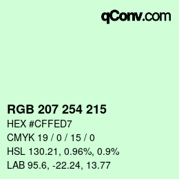 カラーコード: RGB 207 254 215 | qconv.com