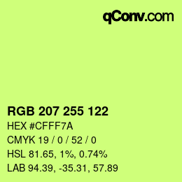 Color code: RGB 207 255 122 | qconv.com
