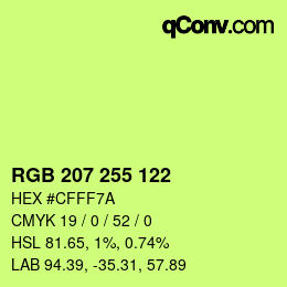 Color code: RGB 207 255 122 | qconv.com