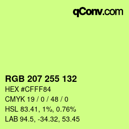 Color code: RGB 207 255 132 | qconv.com