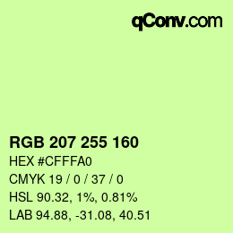 Color code: RGB 207 255 160 | qconv.com