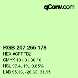 カラーコード: RGB 207 255 178 | qconv.com