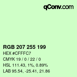 Color code: RGB 207 255 199 | qconv.com