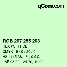 Color code: RGB 207 255 203 | qconv.com