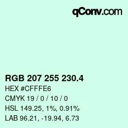 カラーコード: RGB 207 255 230.4 | qconv.com