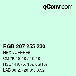 Color code: RGB 207 255 230 | qconv.com