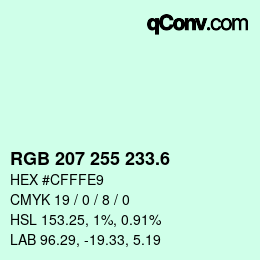 カラーコード: RGB 207 255 233.6 | qconv.com