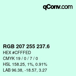 カラーコード: RGB 207 255 237.6 | qconv.com