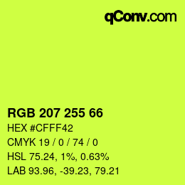 Color code: RGB 207 255 66 | qconv.com