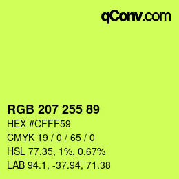 Color code: RGB 207 255 89 | qconv.com