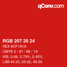 颜色代码: RGB 207 26 24 | qconv.com