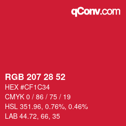 颜色代码: RGB 207 28 52 | qconv.com