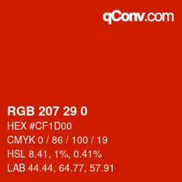 カラーコード: RGB 207 29 0 | qconv.com