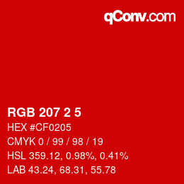 Color code: RGB 207 2 5 | qconv.com