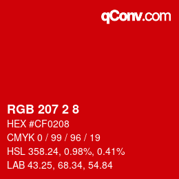 Color code: RGB 207 2 8 | qconv.com