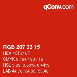 カラーコード: RGB 207 33 15 | qconv.com