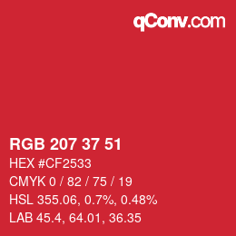 カラーコード: RGB 207 37 51 | qconv.com