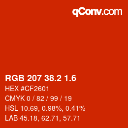 カラーコード: RGB 207 38.2 1.6 | qconv.com