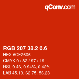 カラーコード: RGB 207 38.2 6.6 | qconv.com