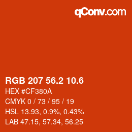 カラーコード: RGB 207 56.2 10.6 | qconv.com