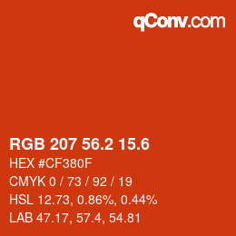 カラーコード: RGB 207 56.2 15.6 | qconv.com