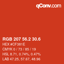 カラーコード: RGB 207 56.2 30.6 | qconv.com