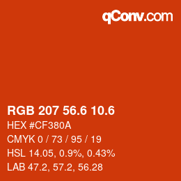 カラーコード: RGB 207 56.6 10.6 | qconv.com