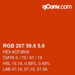 カラーコード: RGB 207 56.6 5.6 | qconv.com
