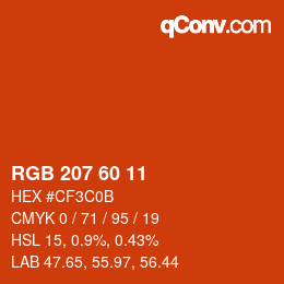 カラーコード: RGB 207 60 11 | qconv.com