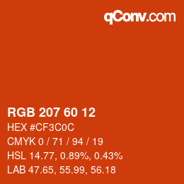 カラーコード: RGB 207 60 12 | qconv.com