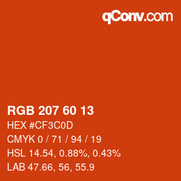 カラーコード: RGB 207 60 13 | qconv.com