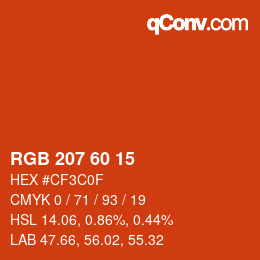カラーコード: RGB 207 60 15 | qconv.com