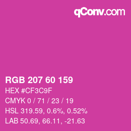 カラーコード: RGB 207 60 159 | qconv.com