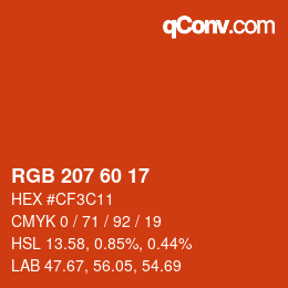 颜色代码: RGB 207 60 17 | qconv.com