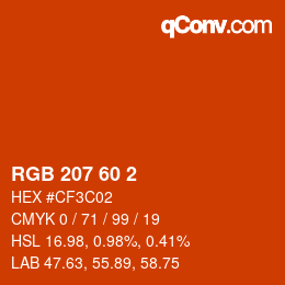 Color code: RGB 207 60 2 | qconv.com