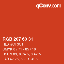 カラーコード: RGB 207 60 31 | qconv.com