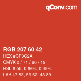 カラーコード: RGB 207 60 42 | qconv.com