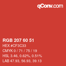 カラーコード: RGB 207 60 51 | qconv.com