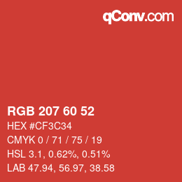 颜色代码: RGB 207 60 52 | qconv.com
