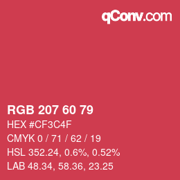 カラーコード: RGB 207 60 79 | qconv.com