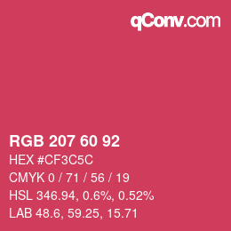 カラーコード: RGB 207 60 92 | qconv.com