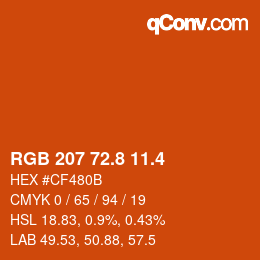カラーコード: RGB 207 72.8 11.4 | qconv.com