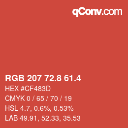 カラーコード: RGB 207 72.8 61.4 | qconv.com