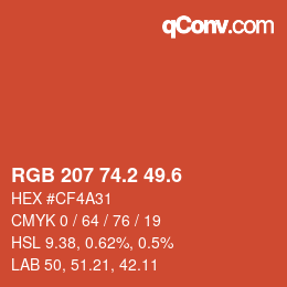 カラーコード: RGB 207 74.2 49.6 | qconv.com