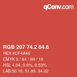 カラーコード: RGB 207 74.2 64.6 | qconv.com